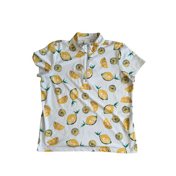CHICOS Weekend Lemon Print Short Sleeve Active Top Size Chicos 3 / US XL - Picture 9 of 9